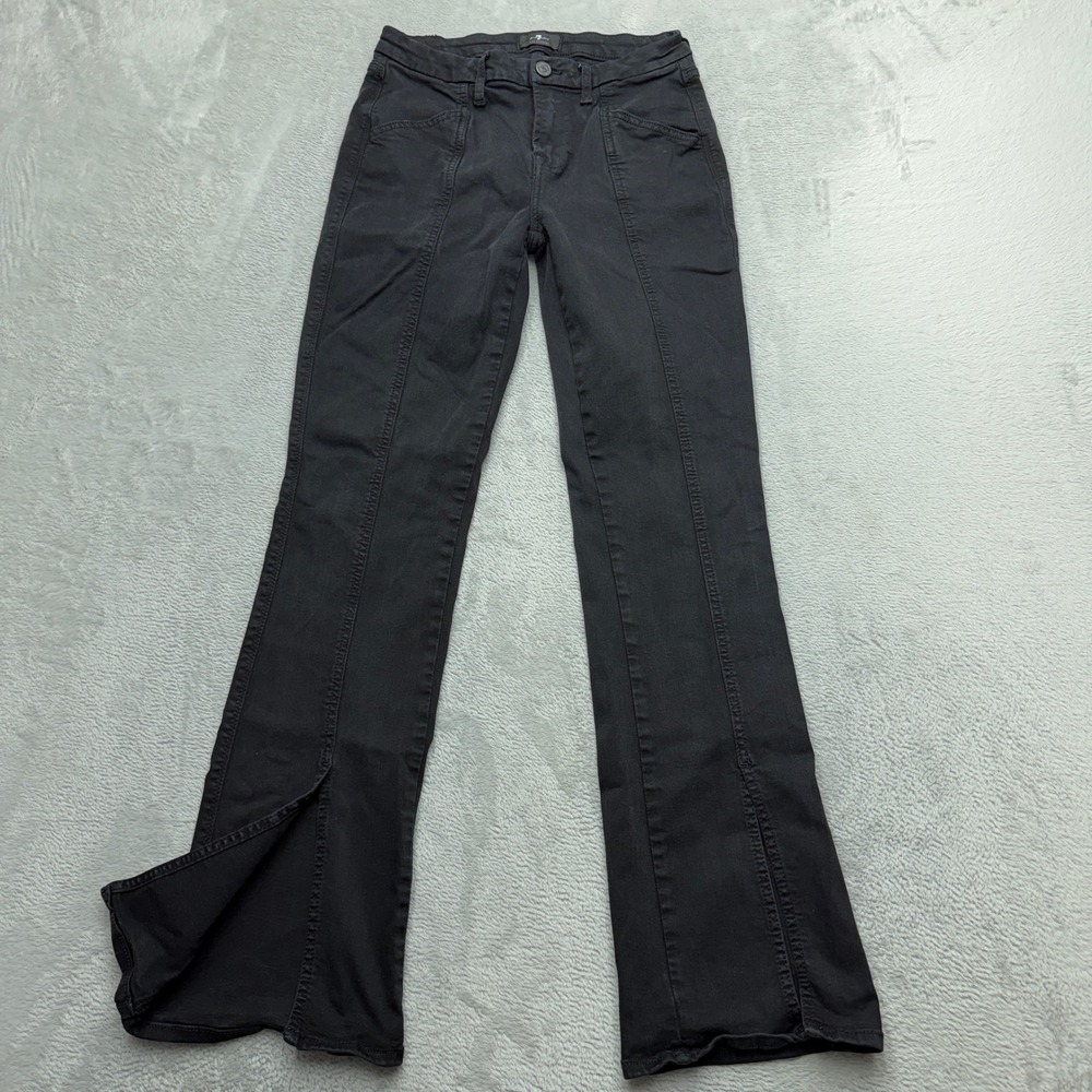 7 For All Mankind Kimmie Straight Jeans Womens 27 Split Hem Black Front Seam